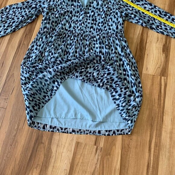 Loft Light Blue Small Snow Leopard Print V-Neck Swing Dress - Picture 14 of 15